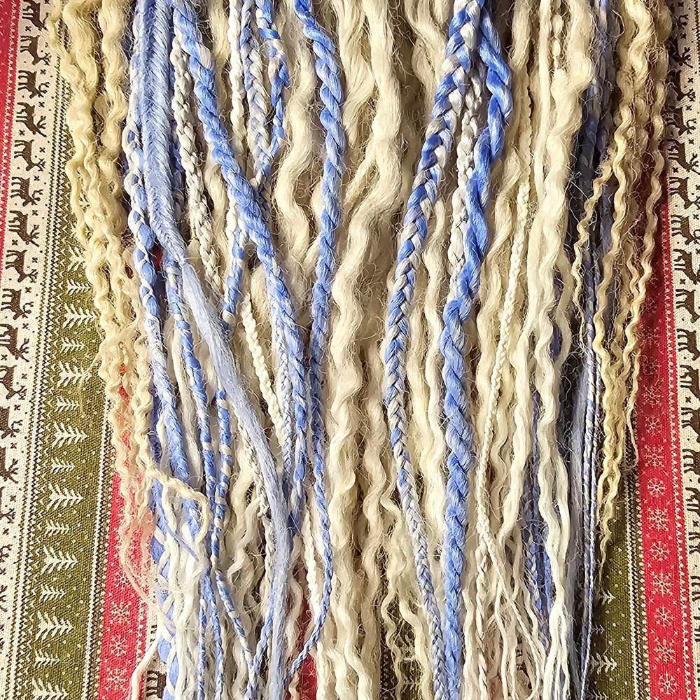 Blue and Cream Braided Hair Extensions